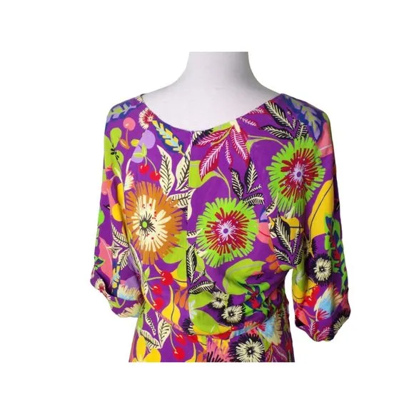 LE SUPERBE Floral Muse Asymmetric Tie Front Midi Dress 8 NEW