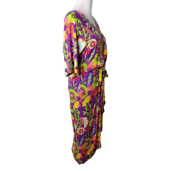 LE SUPERBE Floral Muse Asymmetric Tie Front Midi Dress 8 NEW