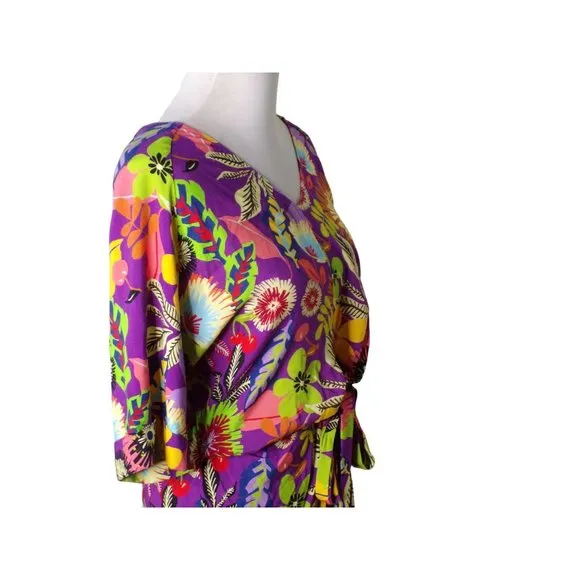 LE SUPERBE Floral Muse Asymmetric Tie Front Midi Dress 8 NEW
