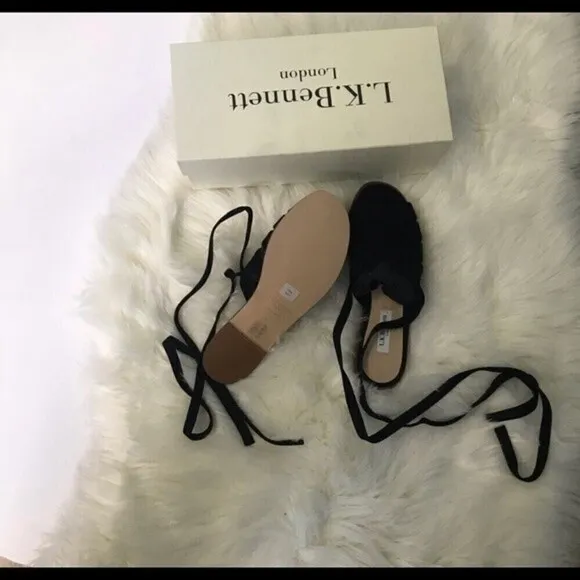 L.k. Bennett Selma Suede Bla-black Ankle wrap flat