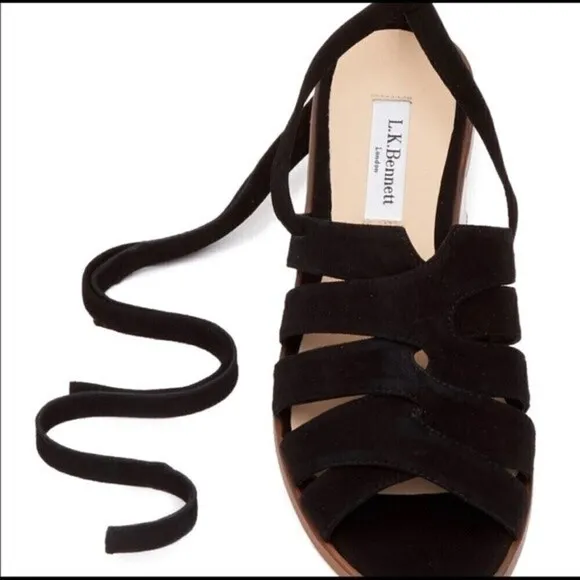 L.k. Bennett Selma Suede Bla-black Ankle wrap flat