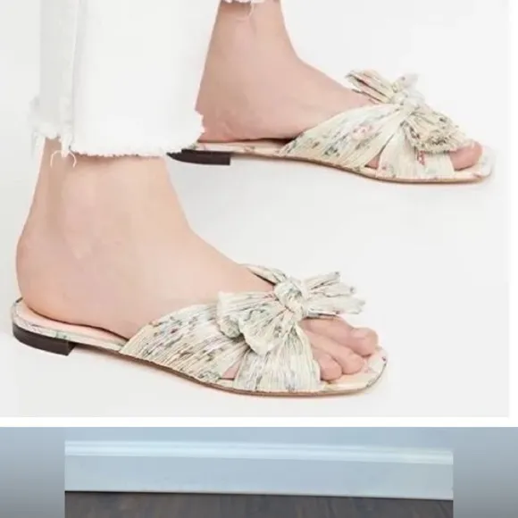 Loeffler Randall Daphne Floral Flat Metallic Sandals Size 7