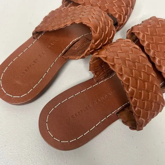Loeffler Randall Jonah Brown Leather Two Band Flat Slide Sandals Size 6