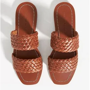 Loeffler Randall Jonah Brown Leather Two Band Flat Slide Sandals Size 6