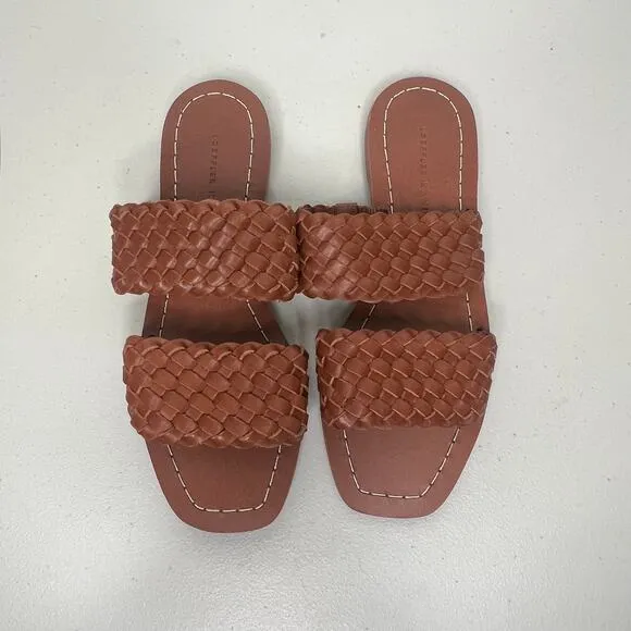 Loeffler Randall Jonah Brown Leather Two Band Flat Slide Sandals Size 6