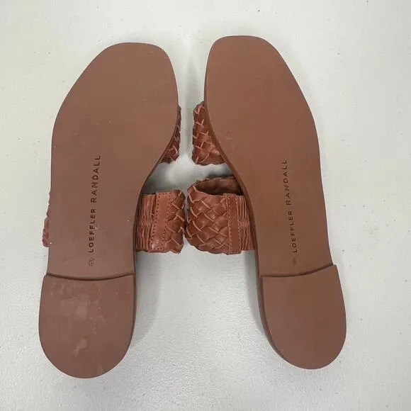 Loeffler Randall Jonah Brown Leather Two Band Flat Slide Sandals Size 6