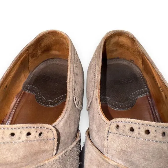 Lottusse Plomo Suede Monk Strap Kiltie Wingtip Loafers Brown L7128 Men's 9.5