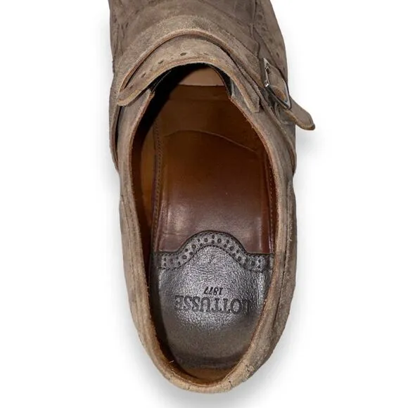 Lottusse Plomo Suede Monk Strap Kiltie Wingtip Loafers Brown L7128 Men's 9.5