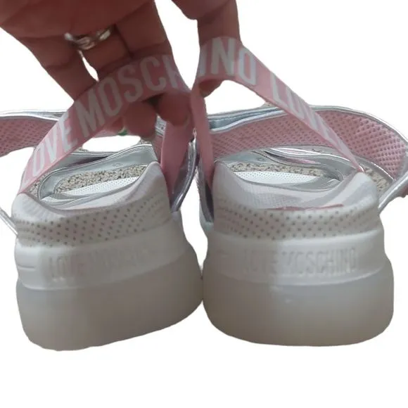 LOVE Moschino Brand Logo Strappy Platform Sandals