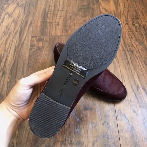 Lucky Brand • Camdyn calf cow hair loafer flat Sugar Red burgundy maroon leather