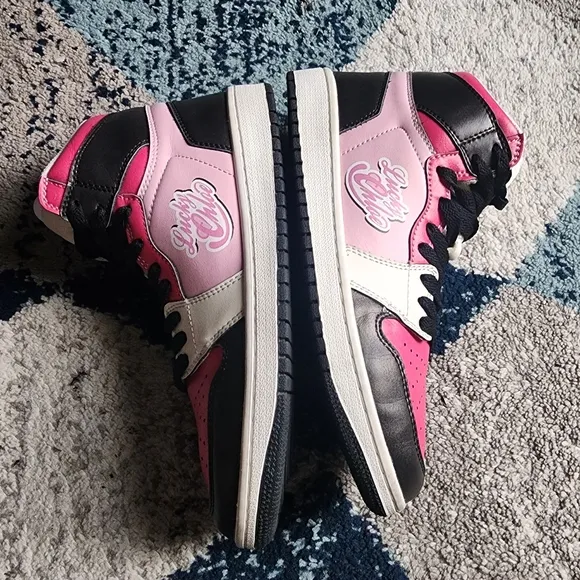 Lucky Chloe Equil Street Kicks Pink Black High Top Sneakers Size 7 Classic