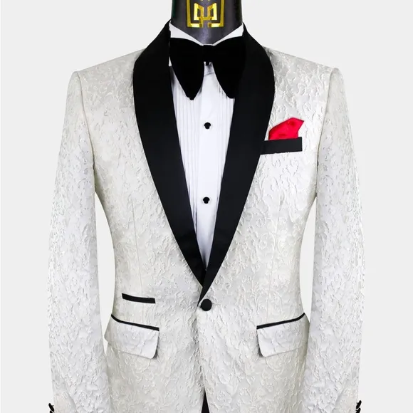 Luxurious White and Black Tuxedo with Velvet Texture