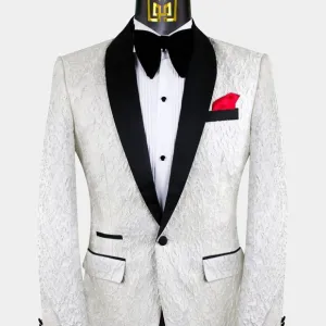 Luxurious White and Black Tuxedo with Velvet Texture
