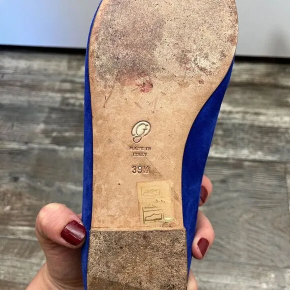 M. Gemi Suede Pointed Toe Flats Cobalt Blue Slip On Ballet 39 1/2 / US 8.5W 9N