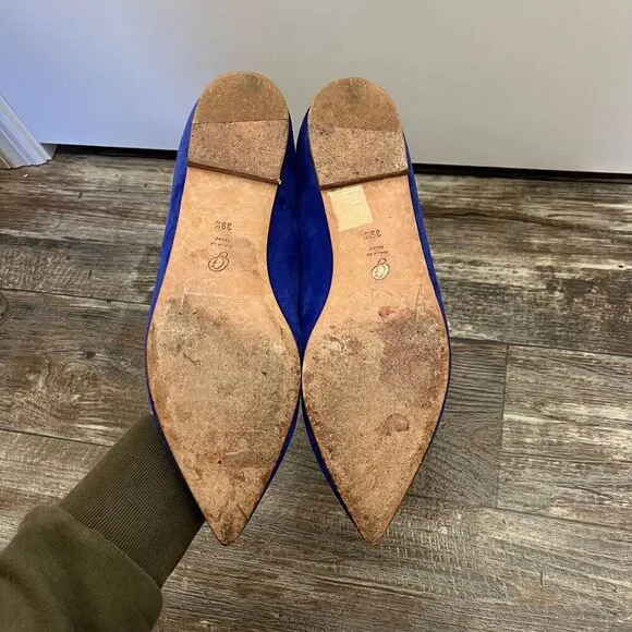 M. Gemi Suede Pointed Toe Flats Cobalt Blue Slip On Ballet 39 1/2 / US 8.5W 9N