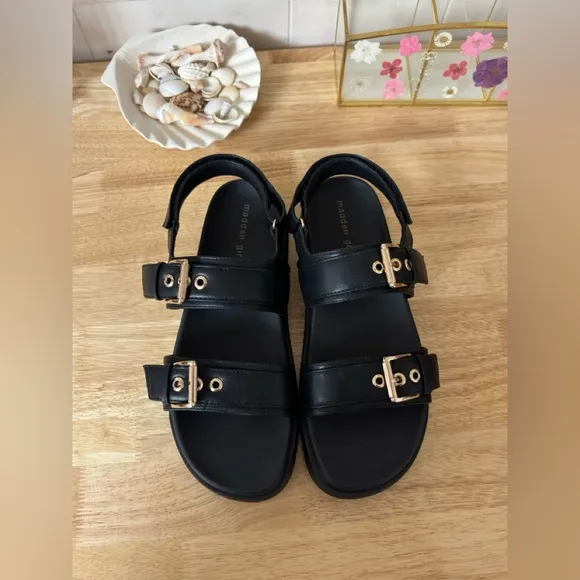 Madden Girl Sprintt Chunky Flat Sandals In Black Size 10 Classic New With Box