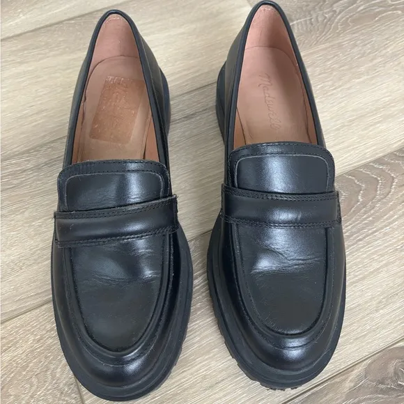 Madewell Bradley Lug Sole Black Leather Loafers Women’s Size 6.5