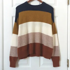 Madewell Merino &amp; Alpaca Wool Blend Striped Knit Crewneck Sweater Earth Tones M
