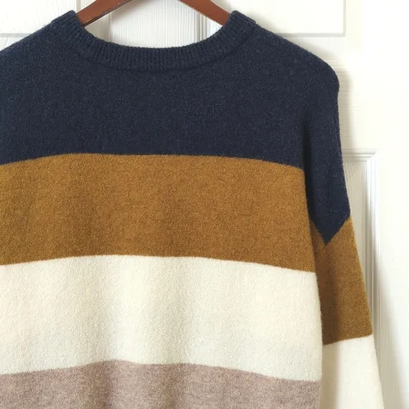 Madewell Merino &amp; Alpaca Wool Blend Striped Knit Crewneck Sweater Earth Tones M