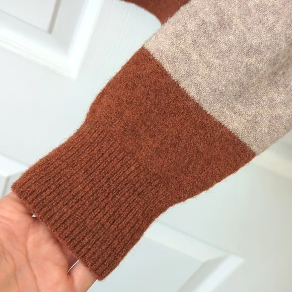 Madewell Merino &amp; Alpaca Wool Blend Striped Knit Crewneck Sweater Earth Tones M