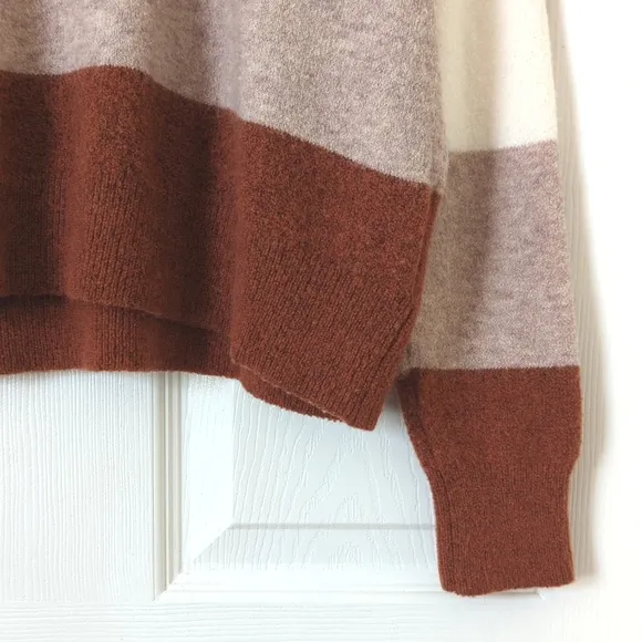 Madewell Merino &amp; Alpaca Wool Blend Striped Knit Crewneck Sweater Earth Tones M