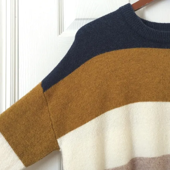 Madewell Merino &amp; Alpaca Wool Blend Striped Knit Crewneck Sweater Earth Tones M