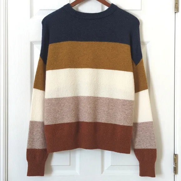Madewell Merino &amp; Alpaca Wool Blend Striped Knit Crewneck Sweater Earth Tones M