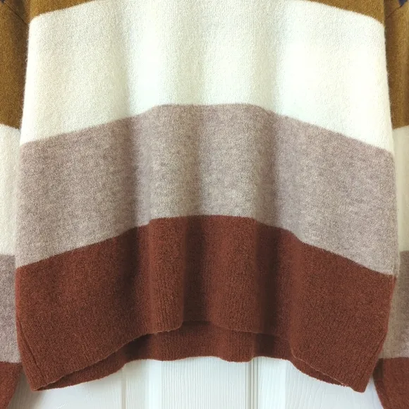 Madewell Merino &amp; Alpaca Wool Blend Striped Knit Crewneck Sweater Earth Tones M