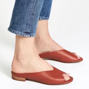 Madewell The Tavi Slide Sandal Flat Peep Toe Slip On Leather Casual Cinnabar 8.5