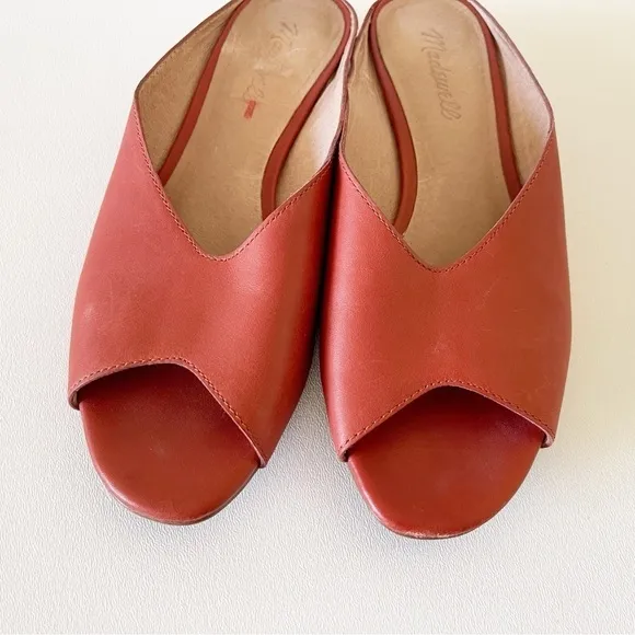 Madewell The Tavi Slide Sandal Flat Peep Toe Slip On Leather Casual Cinnabar 8.5