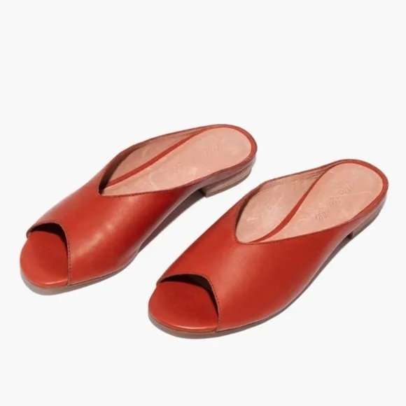 Madewell The Tavi Slide Sandal Flat Peep Toe Slip On Leather Casual Cinnabar 8.5