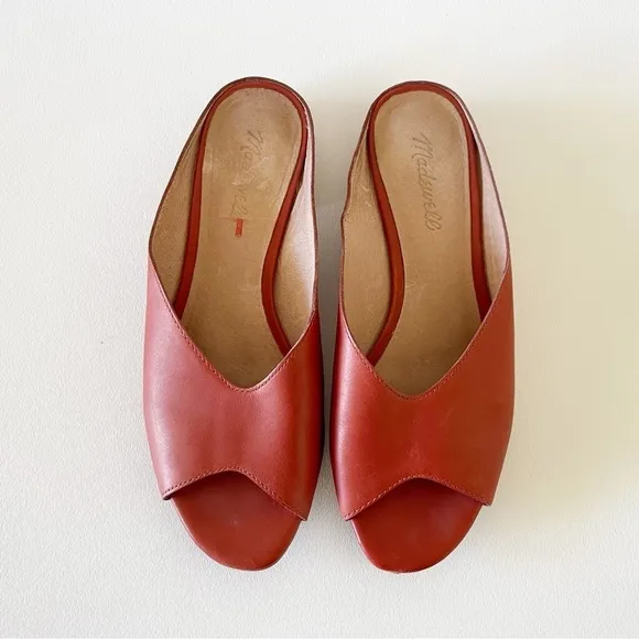 Madewell The Tavi Slide Sandal Flat Peep Toe Slip On Leather Casual Cinnabar 8.5