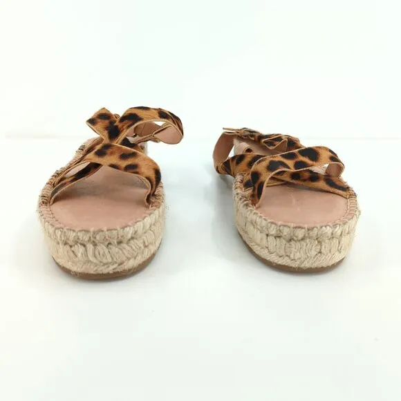 Madewell Women 8 The Malia Espadrille Sandals Brown Leopard Print Calf Hair NEW