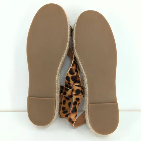 Madewell Women 8 The Malia Espadrille Sandals Brown Leopard Print Calf Hair NEW