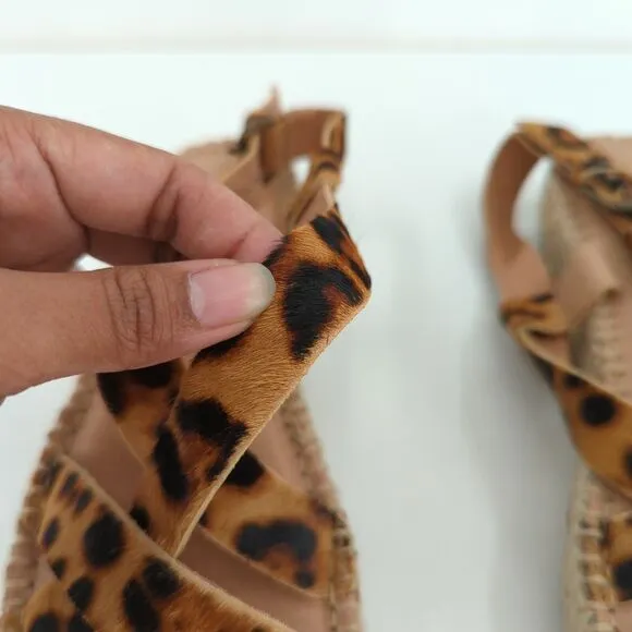 Madewell Women 8 The Malia Espadrille Sandals Brown Leopard Print Calf Hair NEW