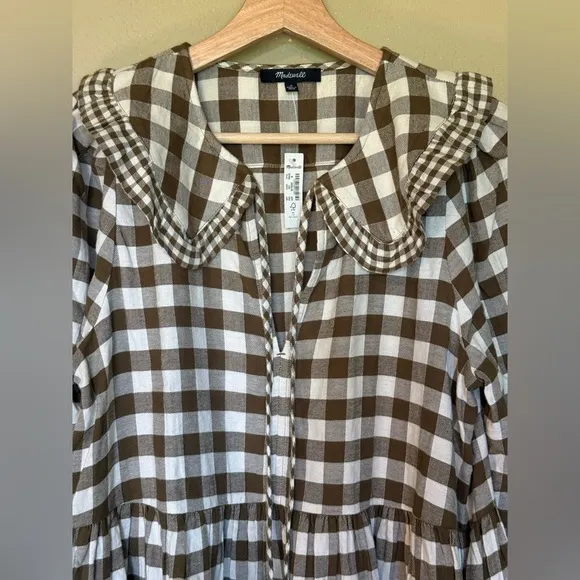 Madewell Women’s Gingham Collared Puff-Sleeve Mini Dress, Size Medium