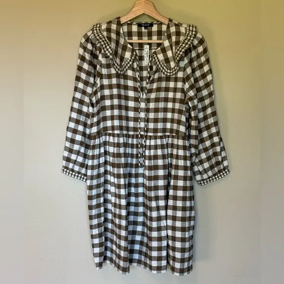 Madewell Women’s Gingham Collared Puff-Sleeve Mini Dress, Size Medium