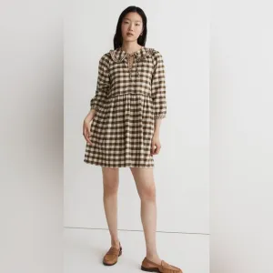 Madewell Women’s Gingham Collared Puff-Sleeve Mini Dress, Size Medium