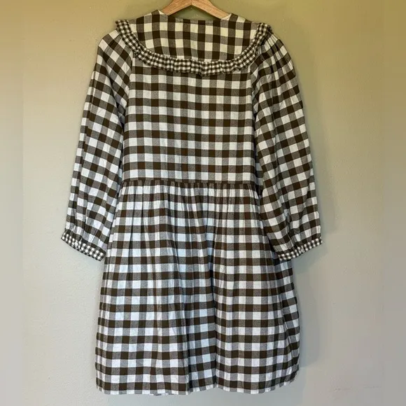Madewell Women’s Gingham Collared Puff-Sleeve Mini Dress, Size Medium