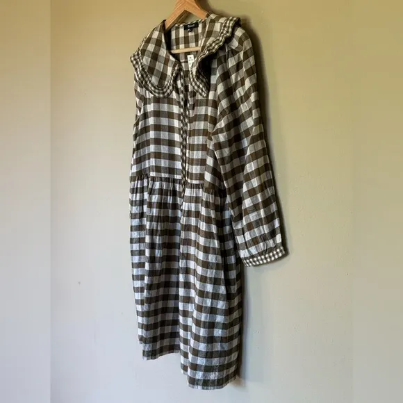 Madewell Women’s Gingham Collared Puff-Sleeve Mini Dress, Size Medium