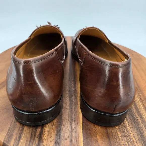 Magnanni Loafers Men's 13 M Brown Leather Woven Tassels Slip On Dress Shoes