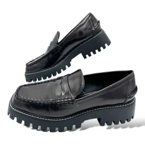 Mango Track Sole Leather Slip-On Loafer with Track Sole Deep Burgundy Sz 7.5