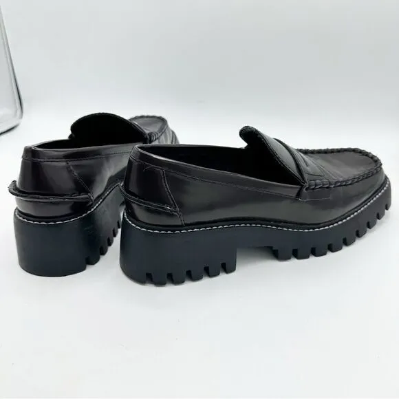 Mango Track Sole Leather Slip-On Loafer with Track Sole Deep Burgundy Sz 7.5