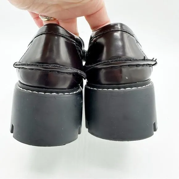 Mango Track Sole Leather Slip-On Loafer with Track Sole Deep Burgundy Sz 7.5