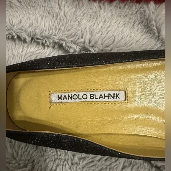 Manolo Blahnik Hangisi Flats Size 42 Black Glitter Jewels Ballet Italy