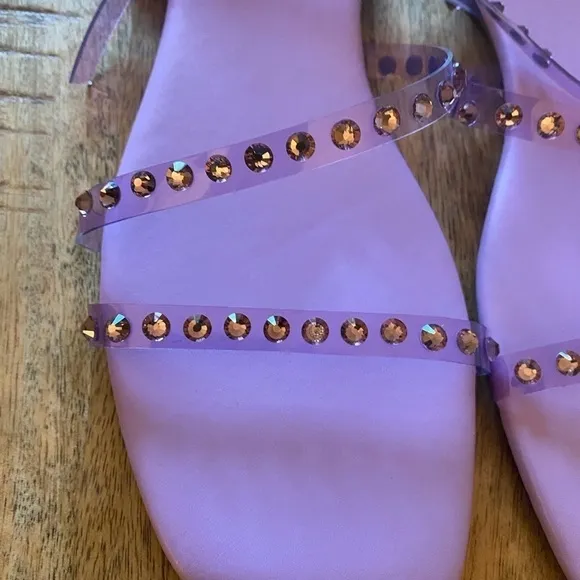 Marc Fisher FONOO flat square toe sandals plastic jelly straps stones purple NEW