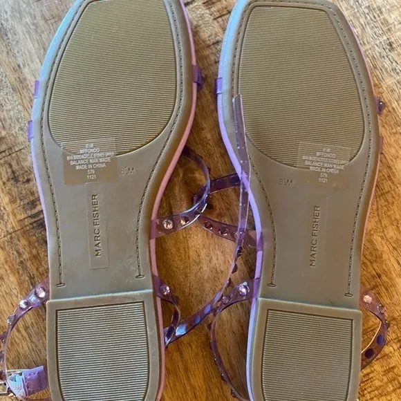 Marc Fisher FONOO flat square toe sandals plastic jelly straps stones purple NEW