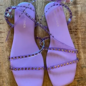 Marc Fisher FONOO flat square toe sandals plastic jelly straps stones purple NEW