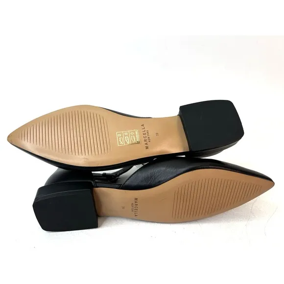 Marcella Women's Kerry Flats Black Leather Pointed Toe Ankle Strap Sandals Sz 9