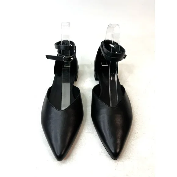 Marcella Women's Kerry Flats Black Leather Pointed Toe Ankle Strap Sandals Sz 9